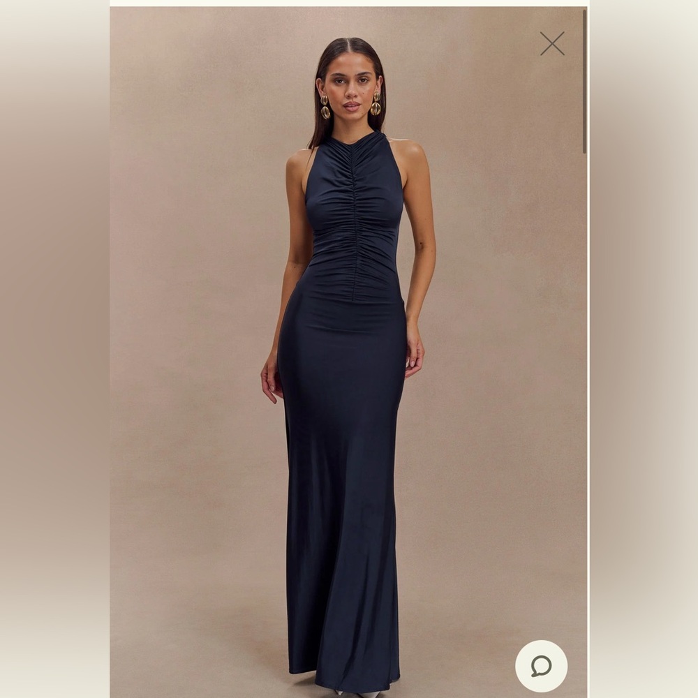 Meshki Priya Slink Ruched Halter Maxi Dress